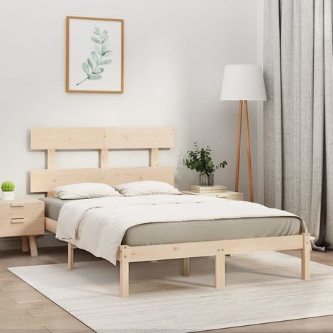 Bed Frame Natural Pine Solid Pine Wood Double Durable Bed Frame vidaXL (1/5)