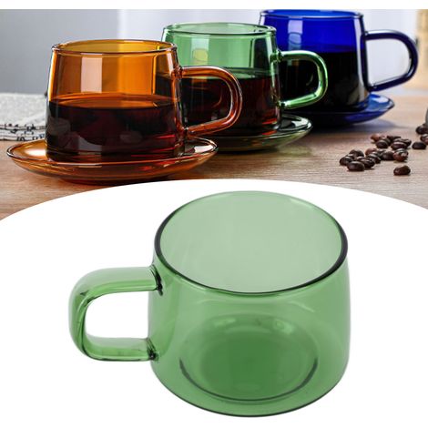 Tasse en Verre Borosilicate Transparente 250ML pour Café, Thé, Lait ou Eau avec Anse Verte (1/5)