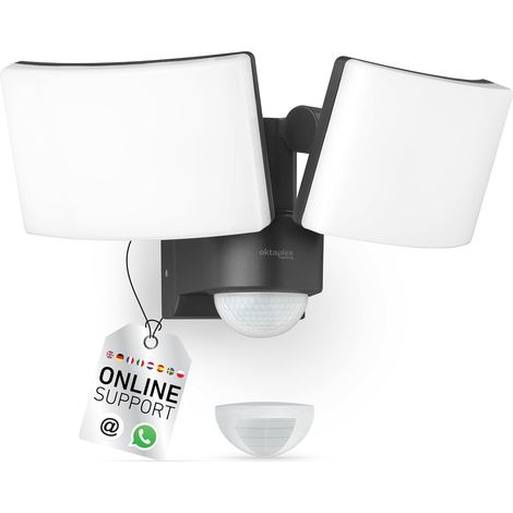 1 projecteur extérieur ip65, 40 w, 3000 k, deux têtes orientables, détecteur de mouvement 240°, fonction maître jusqu'à 500 w (1/4)