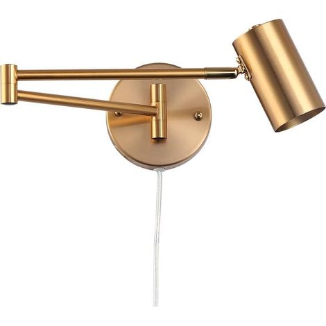Applique murale LED avec bras articulé réglable et câble avec prise et interrupteur Liseuse E27 pour salon, chambre, table de chevet or (1/5)