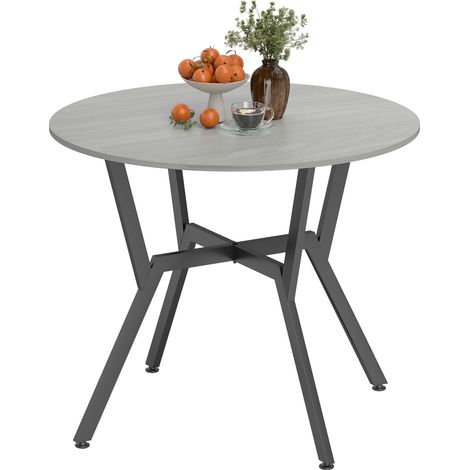 Dining Table, Round Kitchen Table Black Legs, Anti-slip Foot Pads for Living Room, Dining Room 90 x 76 cm, Grey (1/5)