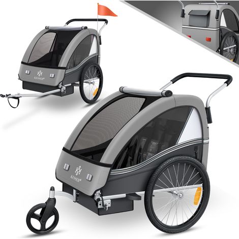 KESSER® remolque para niños remolque para bicicletas Sport-RX 2 en 1 función jogger remolque para bicicletas para niños + cinturón de seguridad de 5 puntos 360° rueda delantera jogger buggy gris clar