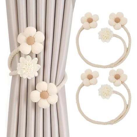 Lot de 2 attaches pour rideaux en coton avec cordon longueur 51,5 cm sans perçage pour salon chambre terrasse et jardin (1/5)