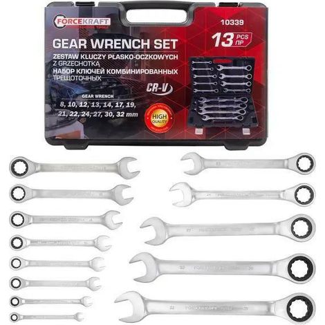 Set di chiavi combinate a cricchetto Forcekraft da 13 pezzi, 8-32 mm