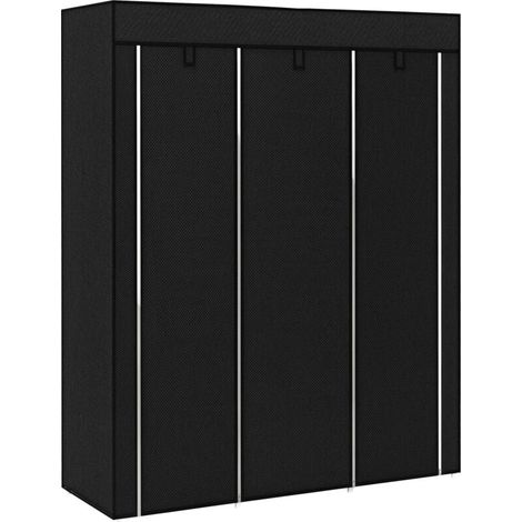 Armoire penderie multi-rangement - 8 étagères, 2 barres - non tissé noir (1/5)