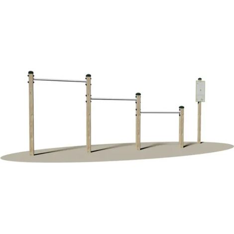 Appoggio a Braccia Tese Giochipark legno 9x9cm 3 barre acciaio Ø 4cm EN 16630 (1/2)