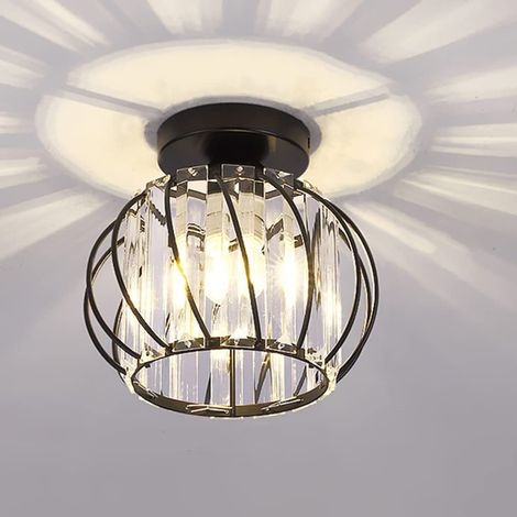 Plafonnier moderne en cristal LED E27, lampe plafond design noir pour cuisine, camping, entrée, couloir, chambre
