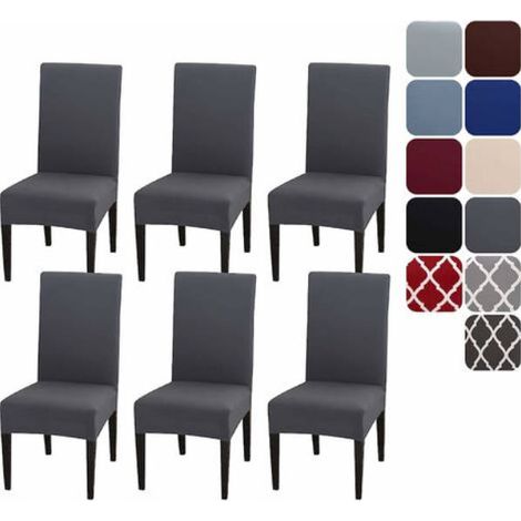Lot de 6 housses de chaise extensibles – Grises, très élastiques, taille universelle, résistantes et infroissables, idéales pour les repas, les banquets et la décoration intérieure. (1/5)