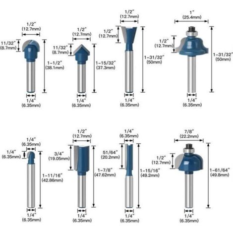 Fraise Bois - Ensemble 15 Pièces Pour Rainurage Et Chanfreinage - Compatible Routeur - 6,35 mm (1/4)