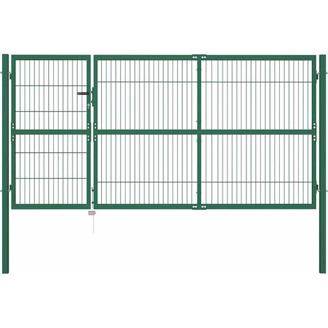vidaXL Portail de jardin avec poteaux 350 x 140 cm, acier vert (1/5)