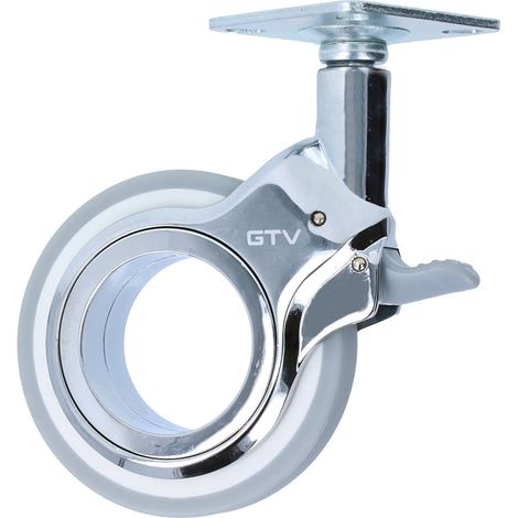 Möbelrolle Chrom glänzend bodenschonend Lenkrolle Laufrolle Grau 75mm mit Bremse