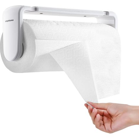 Porte-rouleau de papier essuie-tout réglable à ouverture facile d'une seule main, fixation murale sous meuble, compatible avec les rouleaux de 24 à 28 cm, plastique ABS, organisation de cuisine (1/5)
