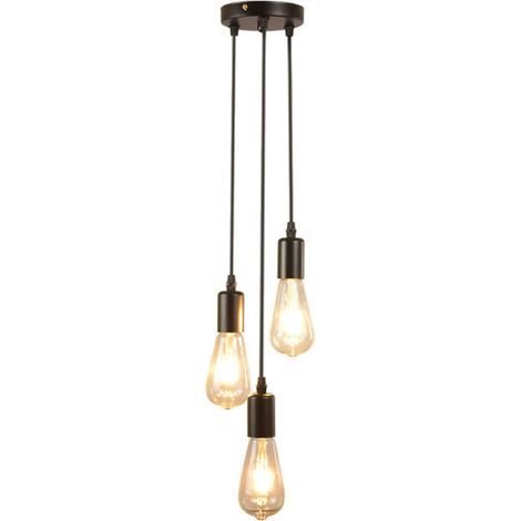Suspension Luminaire Abat-jour Plafonnier Edison E27 Éclairage de Plafond Lustre Cuisine Salle à manger Salon Chambre Bar noire,Ampoule non incluse (1/4)
