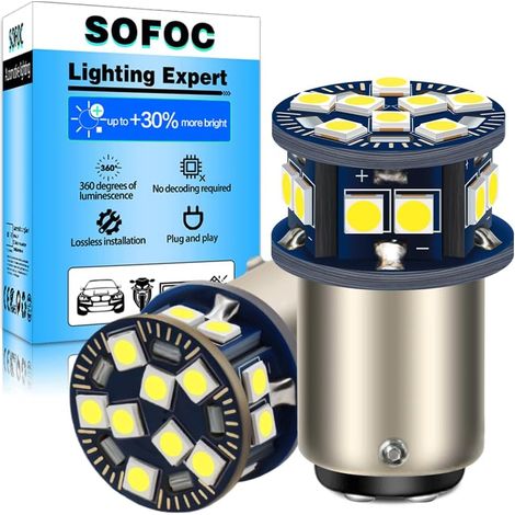 1157 BAY15D LED Feu de Recul/Stop/Feu de Jour Blanc 6V 12V 24V 6-60V AC/DC Canbus Ready pour Moto (1/5)