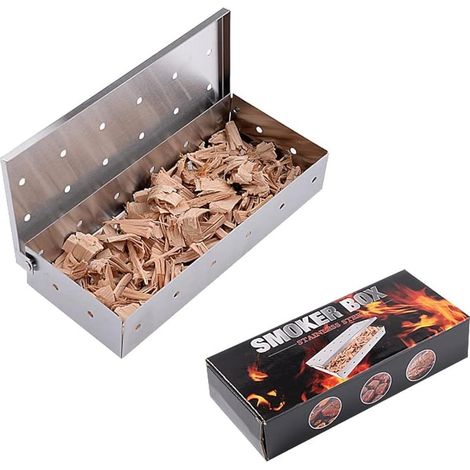 Boîte De Fumage - 1 Pièce - Acier Inoxydable - Pour Barbecue À Gaz Et Charbon - Dimensions 22 x 9 x 4 cm (1/5)