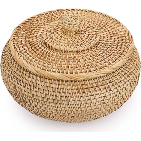 Bardusch-panier de rangement en rotin panier avec couvercle boîte décorative organisateur pour étagère, maison, cuisine (22x13cm) (1/5)