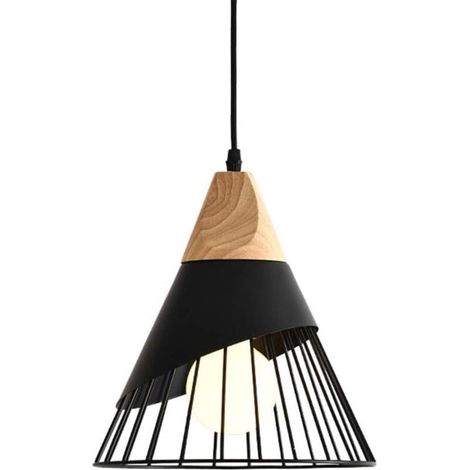 Suspension créative nordique inspirée du badminton, lustre moderne en bois massif avec LED, plafonnier pour salon, salle à manger, bureau ou table de chevet (noir)