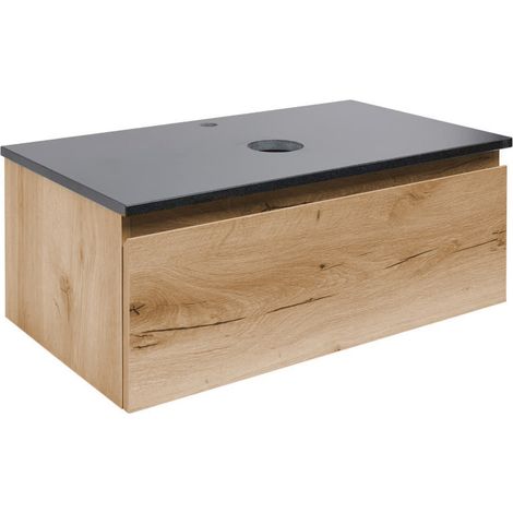 Meuble de salle de bains suspendu SAT - B-Way - 79x30x45 avec plan en granit 80x2x46 - Chêne (1/5)