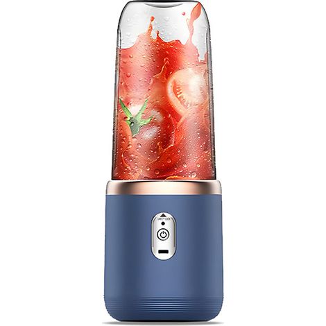 Mini mixeur électrique, 300 ml, mixeur portable, gobelet à jus, bouteille, mixeur à fruits, 1200 mAh, rechargeable par USB, avec couvercle, 6 lames pour broyer (bleu, 6 lames, couvercle) (1/5)