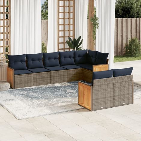 8-teiliges Gartensofa-Set mit Kissen, grau, Polyrattan (1/5)