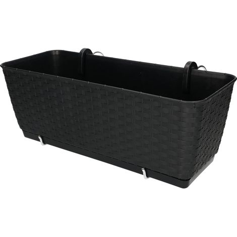KOTARBAU Jardinière pour Balcon 40x15x15 cm avec Insert d'Irrigation Imitation Rotin Anthracite (1/5)