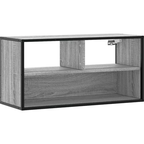Meuble TV mural moderne design industriel 80 x 31 x 39,5 cm avec espace de rangement en bois gris (1/5)