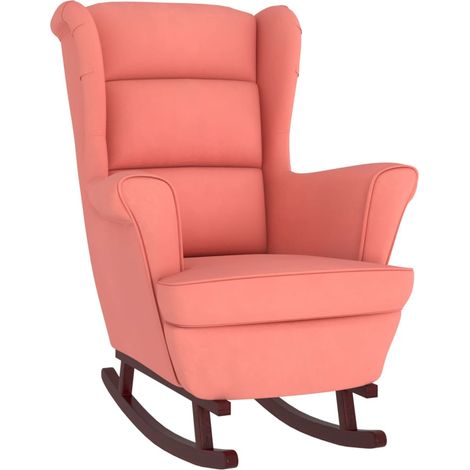 Fauteuil à bascule et pieds en bois massif d'hévéa Rose Velours (1/5)