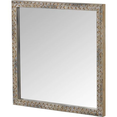 Miroir bois naturel finition greywash sculpté prêt à suspendre - bois naturel finition greywash (1/2)