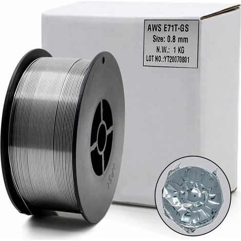 Bobine de Fil Fourre de Flux Sans Gaz Auto-blinde E71T-GS 0.8mm 1kg Pour le Soudage MIG Universel Pour Tous Azimuts (1/5)
