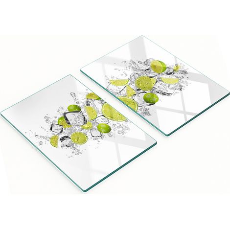 Eleganti e resistenti taglieri in vetro con motivo a cubetti di ghiaccio e lime, 2x40x52 cm (1/5)