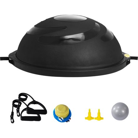 Mophorn Halb-Gymnastikball-Trainer, 26 Zoll Balance Ball, 1500 lbs Kapazität, Yoga-Ball mit Widerstandsbändern und Fußpumpe, Kraft-Fitnessball für das Heim-Fitnessstudio, Schwarz