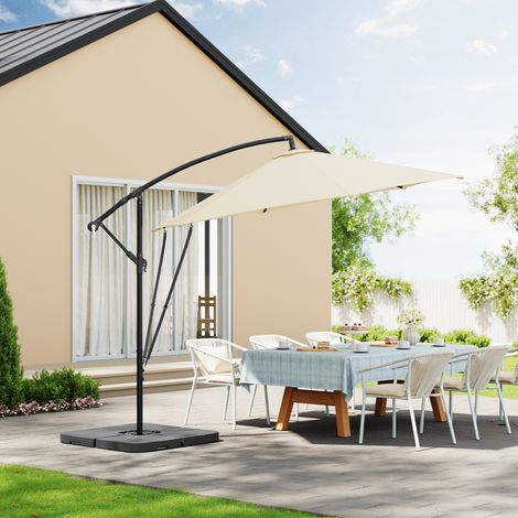 WOLTU Sonnenschirm Ampelschirm, Kurbelschirm Hängender Gartenschirm φ310cm, UV-Schutz Strandschirm, Neigbar und Tragbar, mit Abdeckung für Balkon/Garten/Strand, Beige