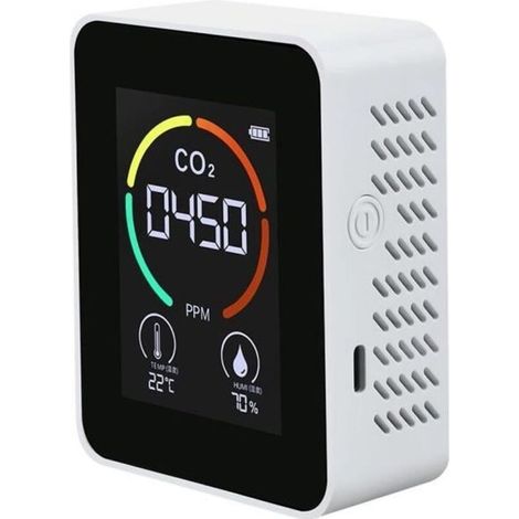Home Air Quality Detector Multifunctional CO2-Temperature-Humidity Monitor PPM TVOC Sensor White (1/4)