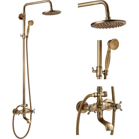 Robinet de douche exposé pour salle de bain - Système de douche extérieur mural - Pomme de douche de 20,3 cm et bec de baignoire - Double poignées croisées - Pulvérisateur portatif réglable (1/5)