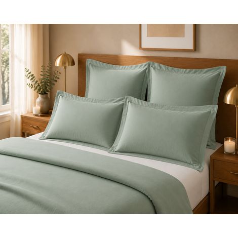 Lot de 4 Taies d'Oreiller 100% Coton 57 Fils/cm² – 2 Taies 63 x 63 cm + 2 Taies 50 x 70 cm Sauge (1/3)