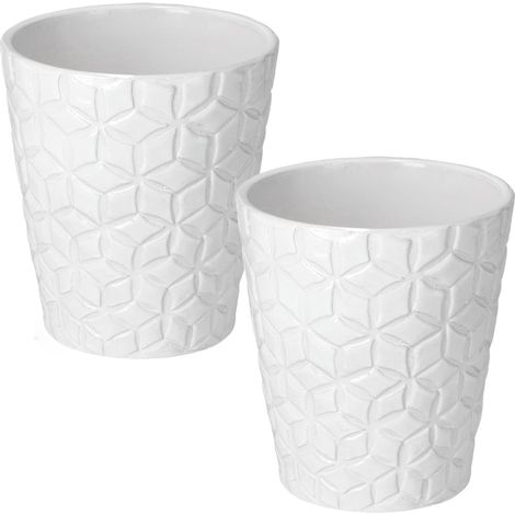 KOTARBAU Lot de 2 pots de fleurs en céramique pour orchidées Hauteur 150 mm Diamètre 120 mm Blanc Motif convexe (1/5)