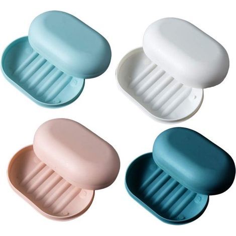 Seifenschale mit Deckel – Auslaufsicherer Seifenhalter – 360°-Belüftung und Wasserablauf – Ideal für Dusche und Reisen – Seifenaufbewahrung aus Polypropylen – Unisex – 4 Farben – 4er-Set (1/5)