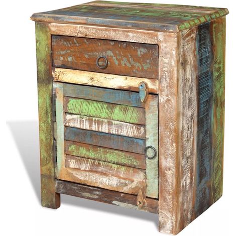 Mesita de noche cómoda de dormitorio mueble de esquina con 1 cajón y 1 puerta madera recuperada 1402161