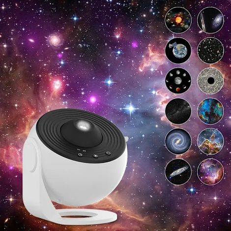 Veilleuse projecteur galaxie avec 12 films de planétarium, rotation à 360°, mise au point HD, idéale pour la chambre d'enfant, la maison ou une salle de fête. (1/5)