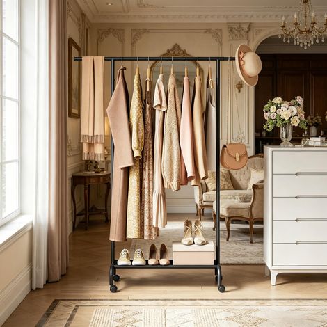 Portant vêtements sur roulettes, armoire ouverte avec penderie mobile, support de rangement à habits, étendoir à vêtements sur pieds (avec barre de suspension uniquement) (1/4)