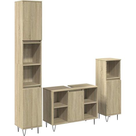 Maison Exclusive - 3-tlg. Badmöbel-Set Sonoma-Eiche Holzwerkstoff