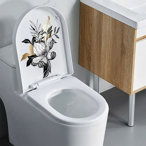 Lot de 4 autocollants amovibles en vinyle imperméable pour abattant de WC Motif tournesol et feuilles 20 x 30CM (1/4)
