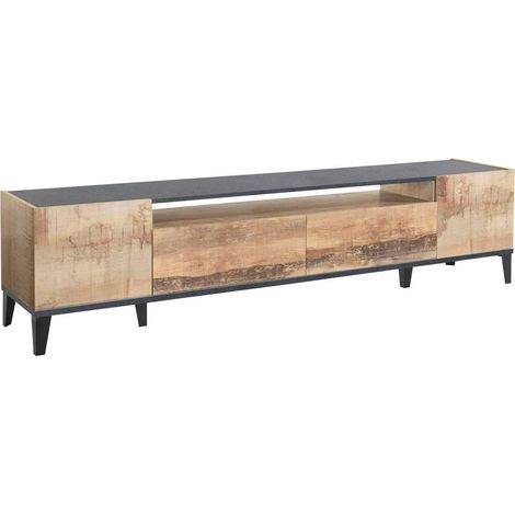 Dmora - Mobile porta TV Abina, Credenza bassa da soggiorno a 2 ante, Base porta televisione, 100% Made in Italy, cm 200x40h47, Ardesia e Acero (1/5)