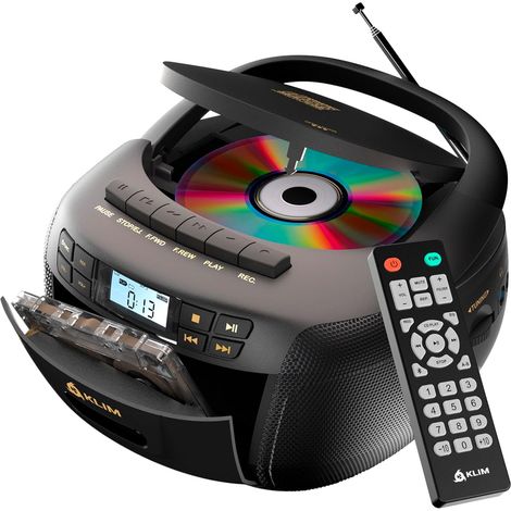 Radio Cassette CD - Bluetooth AM FM - Recording Function Dual Three Watt Speaker for Clear Stereo Sound, Mains or Battery-Operated, Auxiliary Port Included - Black Gold (1/5)