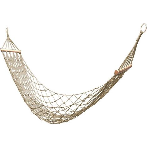 Cotton Rope Hammock, Hanging Net, Indoor or Outdoor Hammock, Simple Hammock with Wooden Pole, Patio, Beach, Camping - White (1/5)