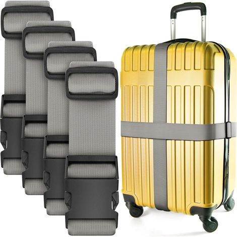 Ensemble de 4 sangles à bagages, sangles en nylon, accessoires de voyage, longueur réglable de 2 mètres, convient aux valises de 20 à 32 pouces, gris. (1/5)