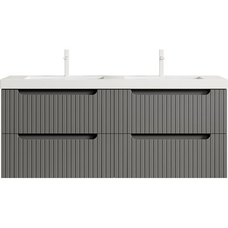 GagaMeuble vasque suspendu 120 cm gris foncé, 2 vasques, 4 tiroirs (1/5)