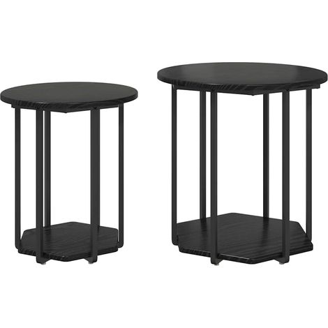 Beistelltisch-Set mit Regal 2 pcs Schwarz Eichen-Optik