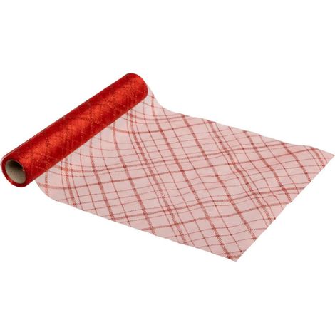 Chemin de Table en Tissu "Carreaux" 28x500cm Rouge