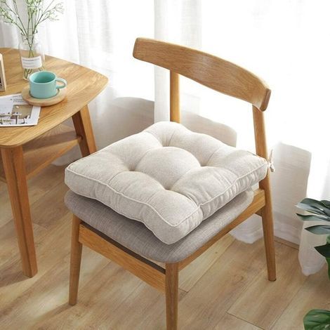 Chair Cushion, Thickened PP Cotton Filled Seat Cushions with Retaining Straps, Soft & Comfortable, Indoor Outdoor Dining Room Garden Chair, Washable, 45x45x9 cm (1 piece, Beige) (1/3)
